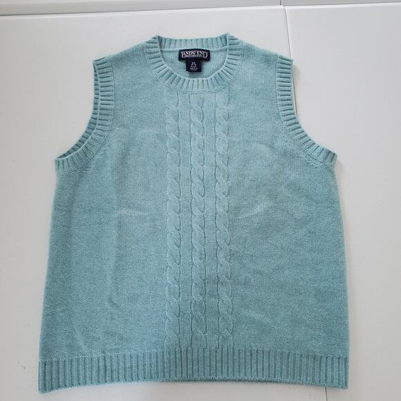 Lands' End Sweater Vest Womens XS Petite Light Blue 100% Cashmere Cable Knit - Picture 1 of 8